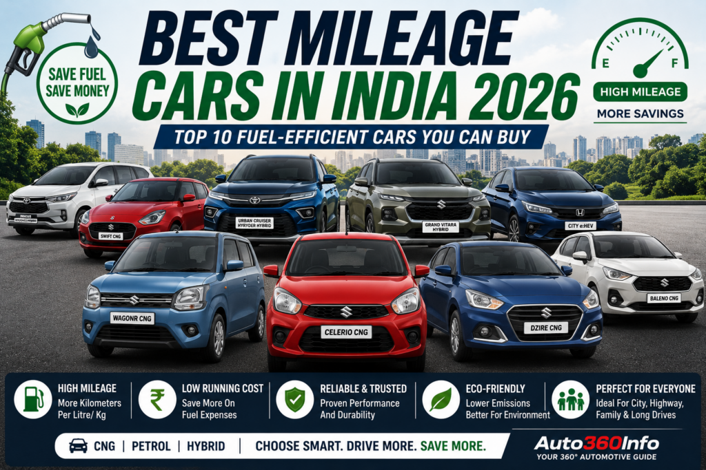 Best Mileage Cars in India 2026 – Top 10 Fuel-Efficient Cars